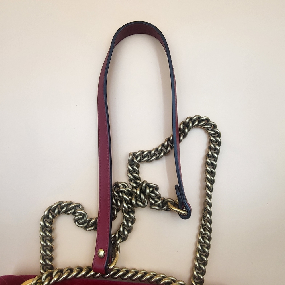 GUCCI Velvet Matelasse Mini GG Marmont Shoulder Crossbody Bag Hibiscus Red,Auth. - Picture 15 of 15